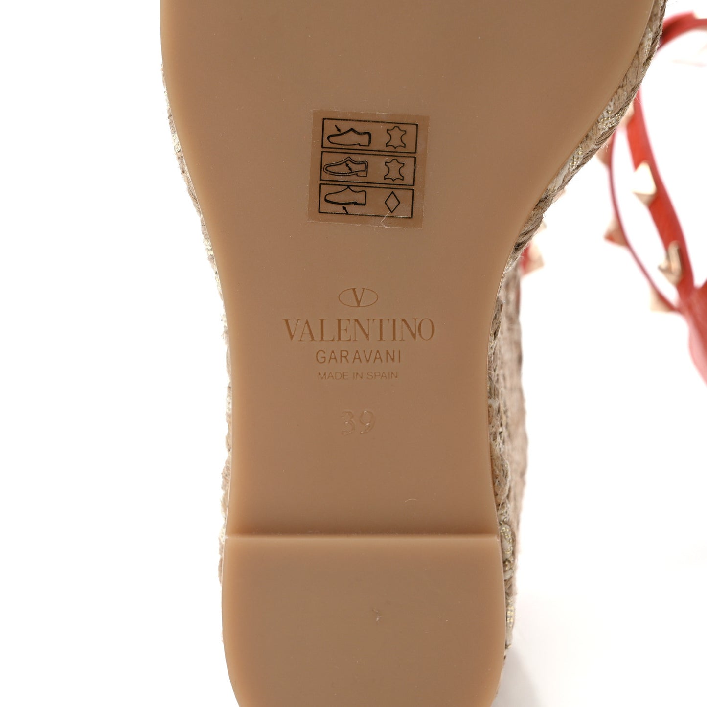 Grained Calfskin Rockstud Ankle Strap Espadrille 15/105mm Wedge Sandals 39 Titian Natural