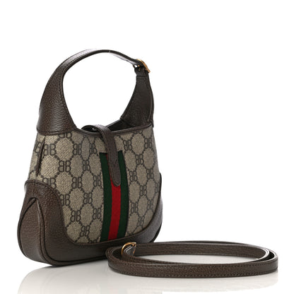 Gucci X BALENCIAGA BB Supreme Monogram Calfskin Web Mini Jackie 1961 Hobo Beige Ebony 3 of 11