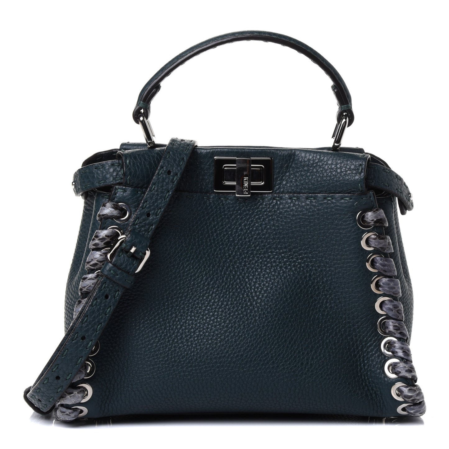 Cuoio Romano Elaphe Selleria Lace Up Bi-Color Mini Peekaboo Iconic Satchel Amazzonia