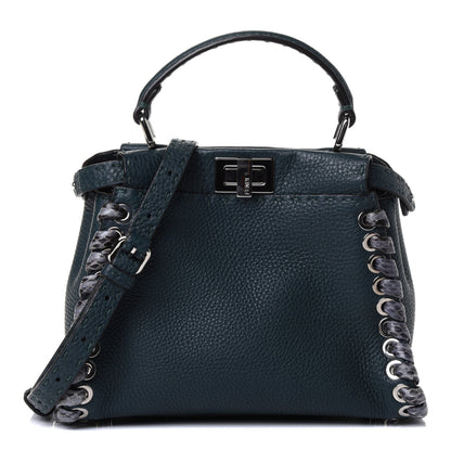 Fendi Cuoio Romano Elaphe Selleria Lace Up Bi-Color Mini Peekaboo Iconic Satchel Amazzonia 1 of 4