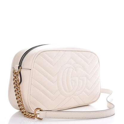Gucci Calfskin Matelasse Small GG Marmont Chain Shoulder Bag White 3 of 8