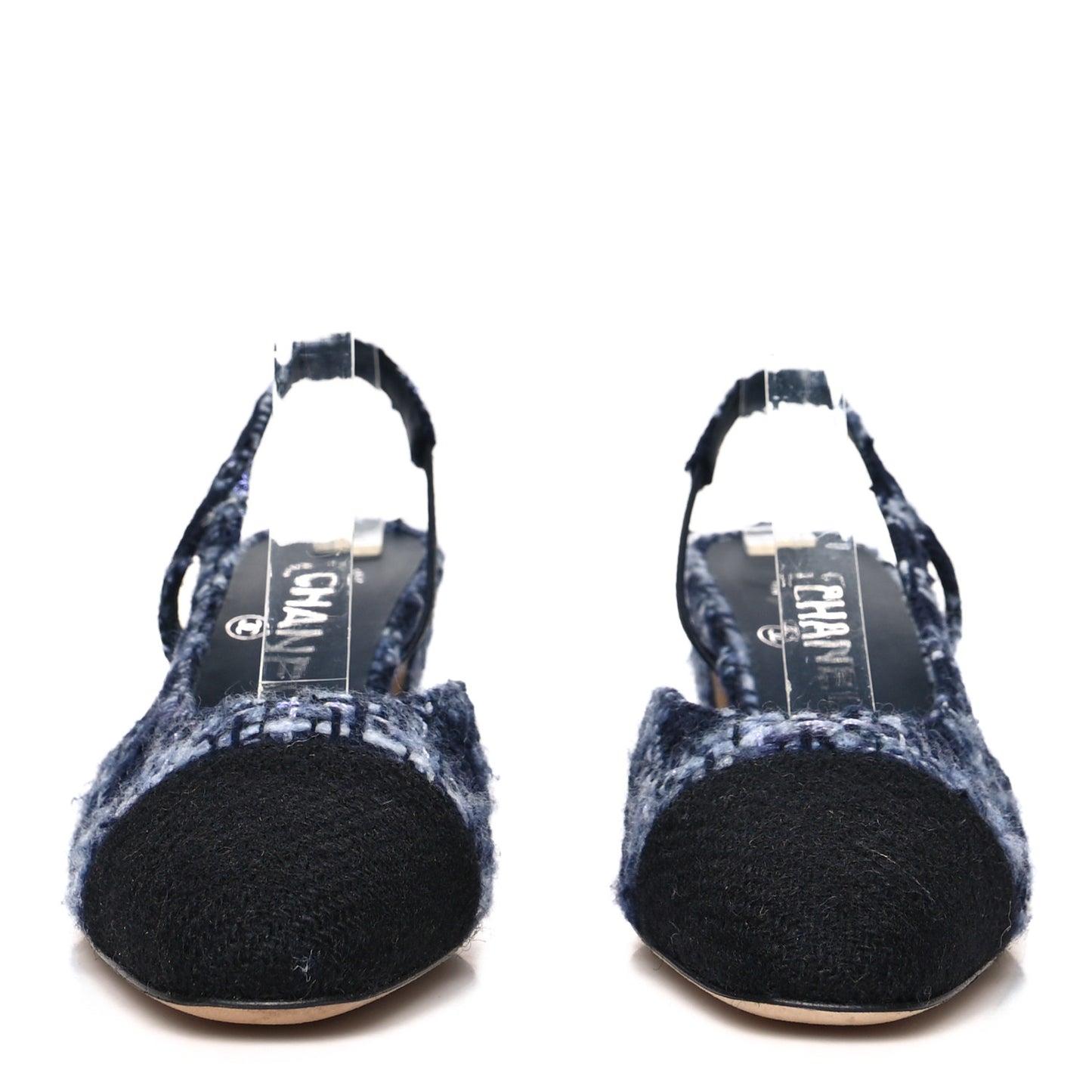Tweed Cap Toe CC Slingback Pumps 36.5 Navy Blue Black