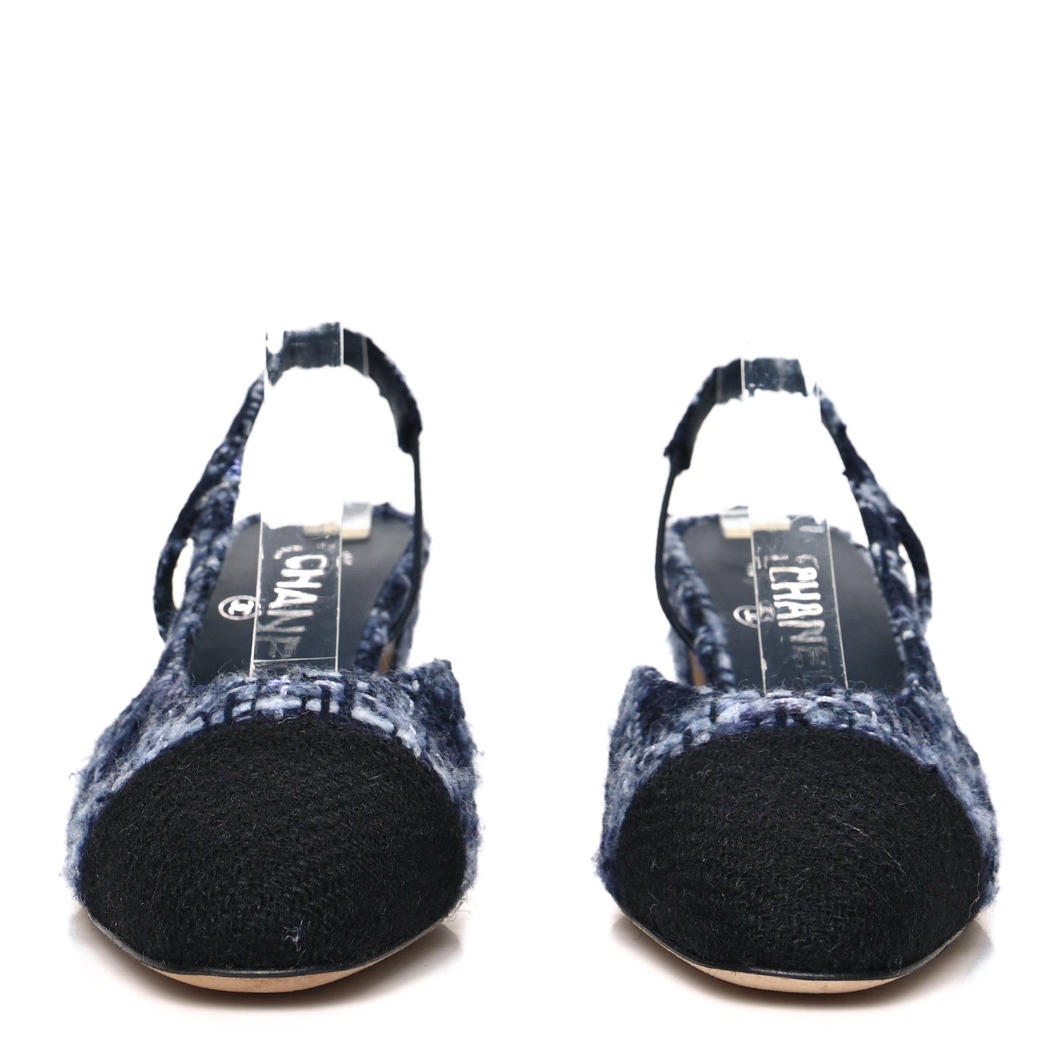 Chanel Tweed Cap Toe CC Slingback Pumps 36.5 Navy Blue Black 2 of 8