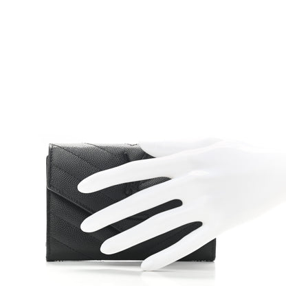Saint Laurent Grain De Poudre Matelasse Chevron Small Monogram Envelope Wallet Black 2 of 6