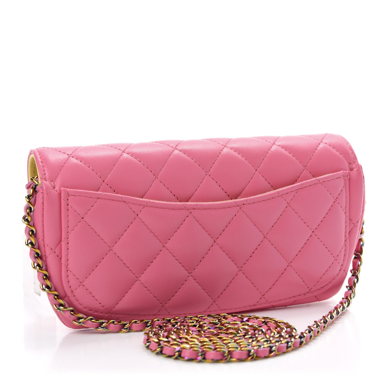 Chanel Lambskin Quilted Glasses Case With Chain Pink Yellow 3 of 12