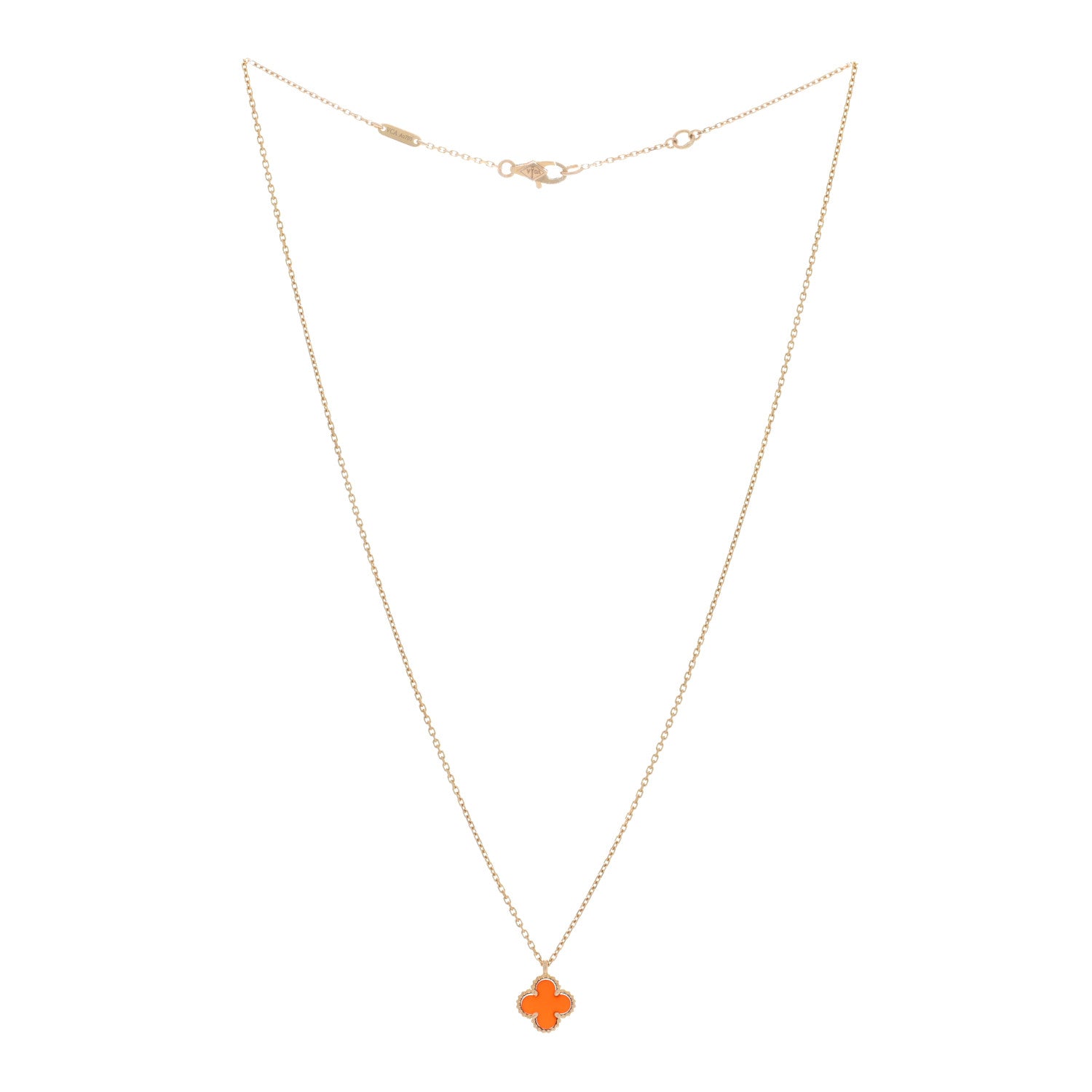 Van Cleef & Arpels 18K Rose Gold Carnelian Sweet Alhambra Pendant Necklace 2 of 5
