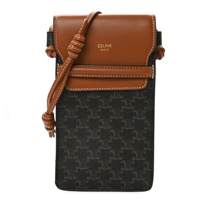 Celine Triomphe Canvas Lambskin Phone Pouch With Flap Tan 1 of 11