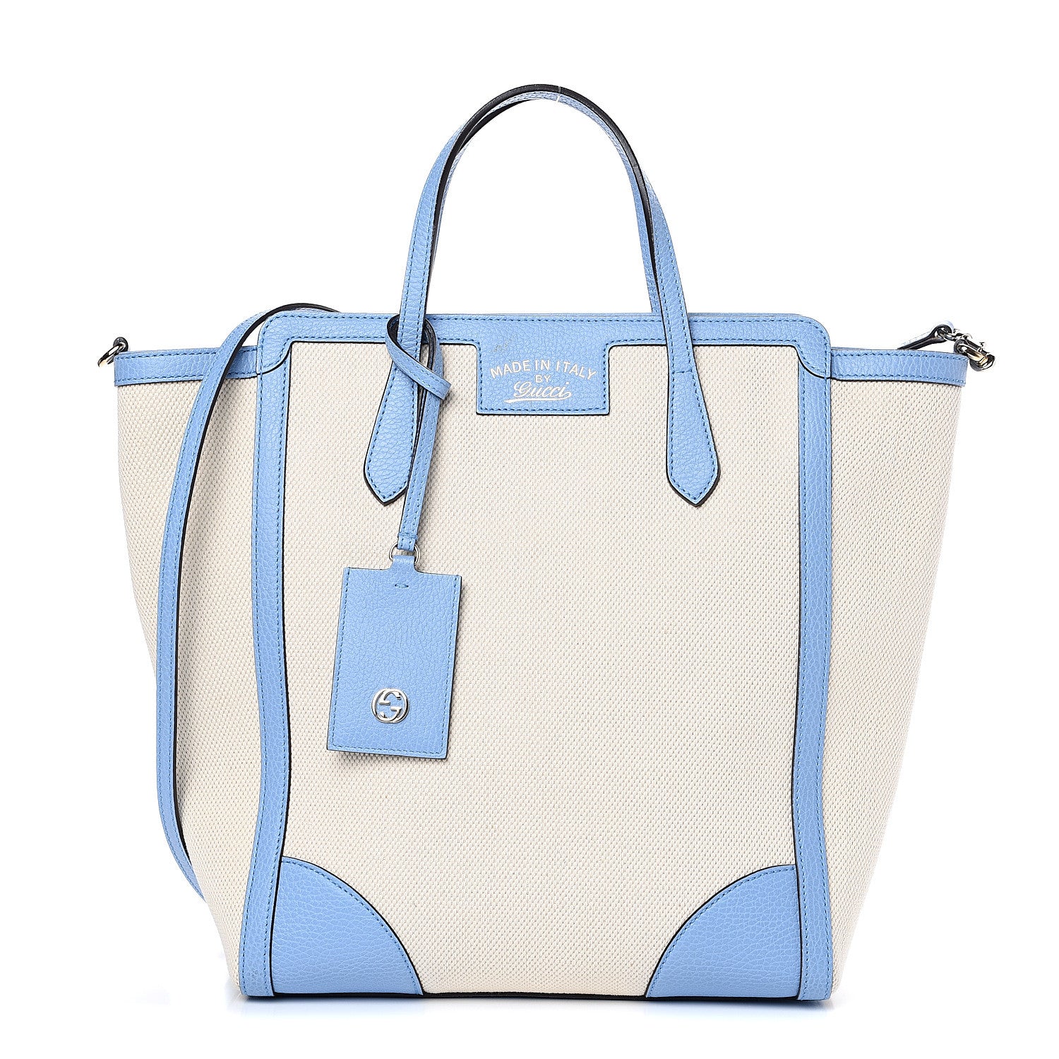Gucci Linen Canvas Calfskin Medium Swing Top Handle Bag Mineral Blue 1 of 9