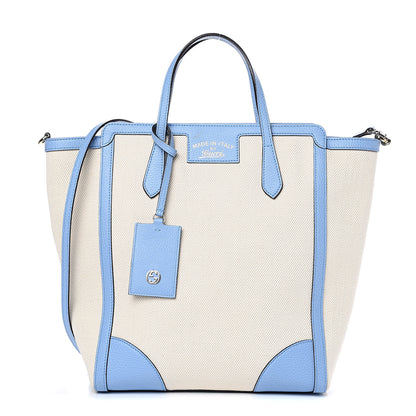 Gucci Linen Canvas Calfskin Medium Swing Top Handle Bag Mineral Blue 1 of 9