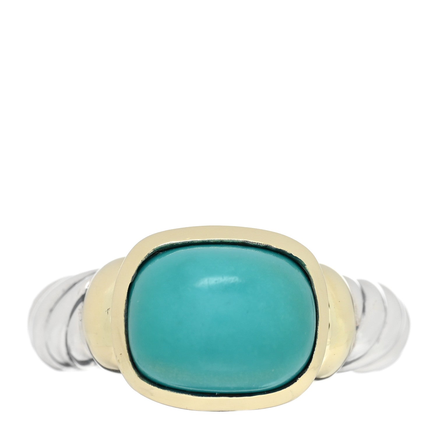 David Yurman Sterling Silver 14K Yellow Gold Turquoise 10mm Noblesse Ring 50 5.5 1 of 4