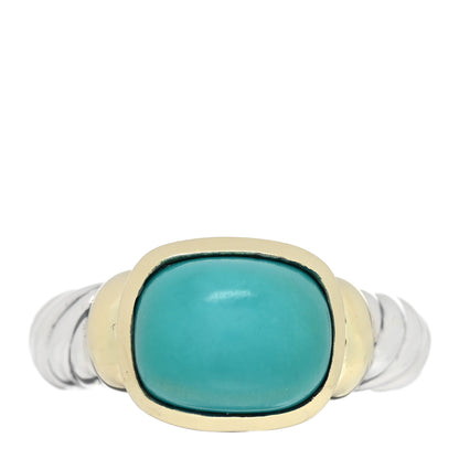David Yurman Sterling Silver 14K Yellow Gold Turquoise 10mm Noblesse Ring 50 5.5 1 of 4
