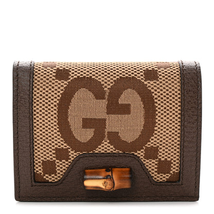 Gucci Monogram Jumbo GG Textured Dollar Calfskin Diana Card Case Wallet Camel Ebony New Acero 1 of 8