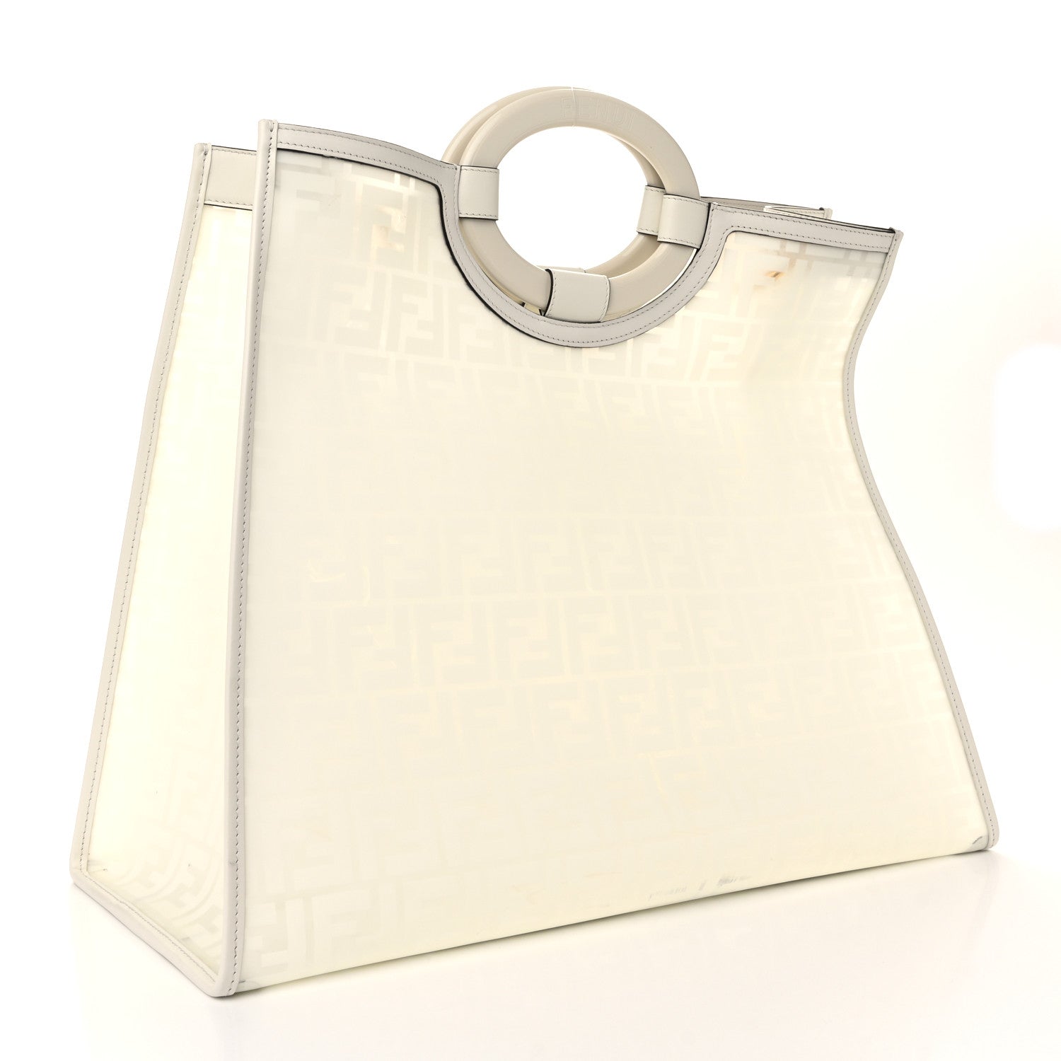 Fendi TPU FF Vitello Century Plexiglass Large Runaway Shopper Tote White 3 of 10