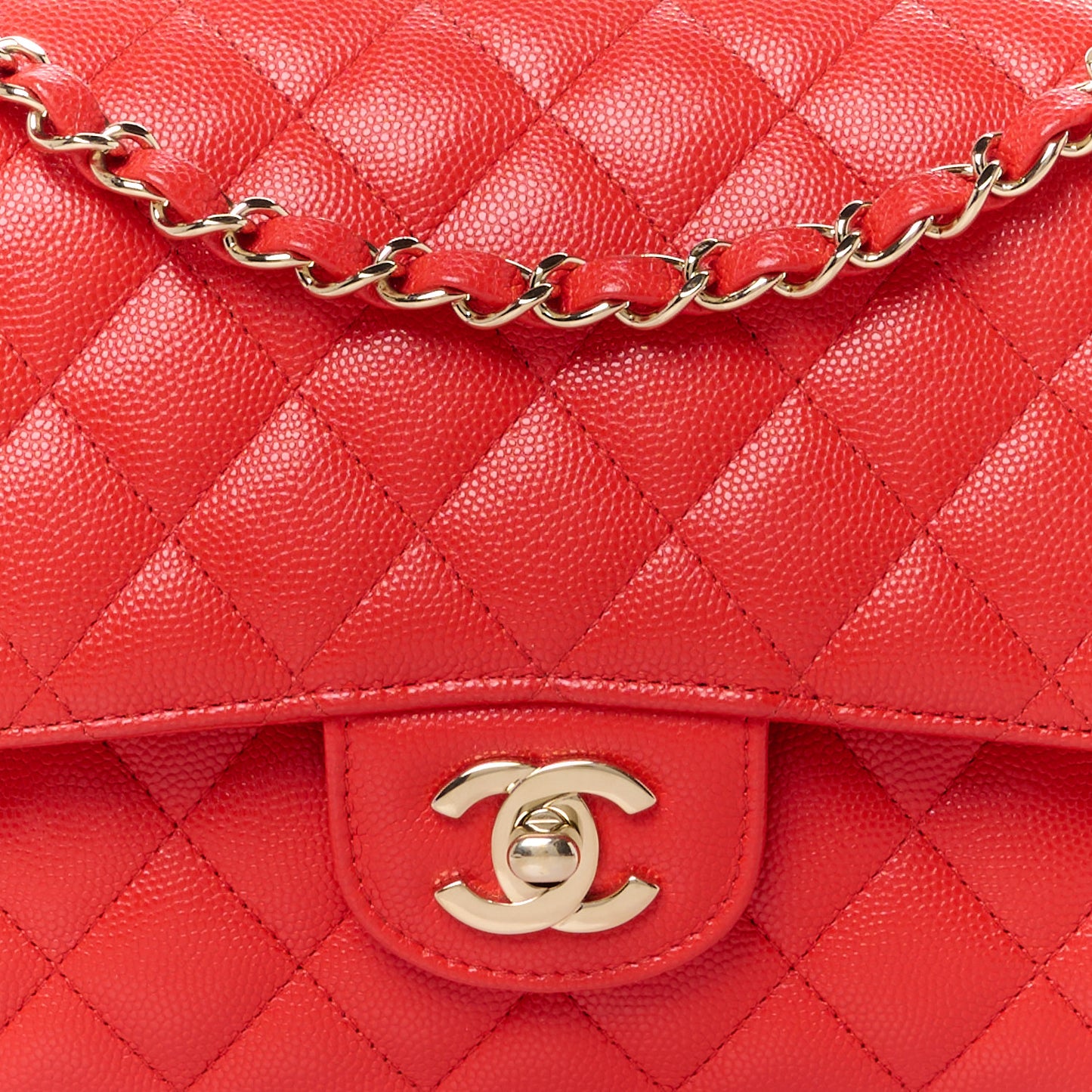 Caviar Quilted Medium Double Flap Red