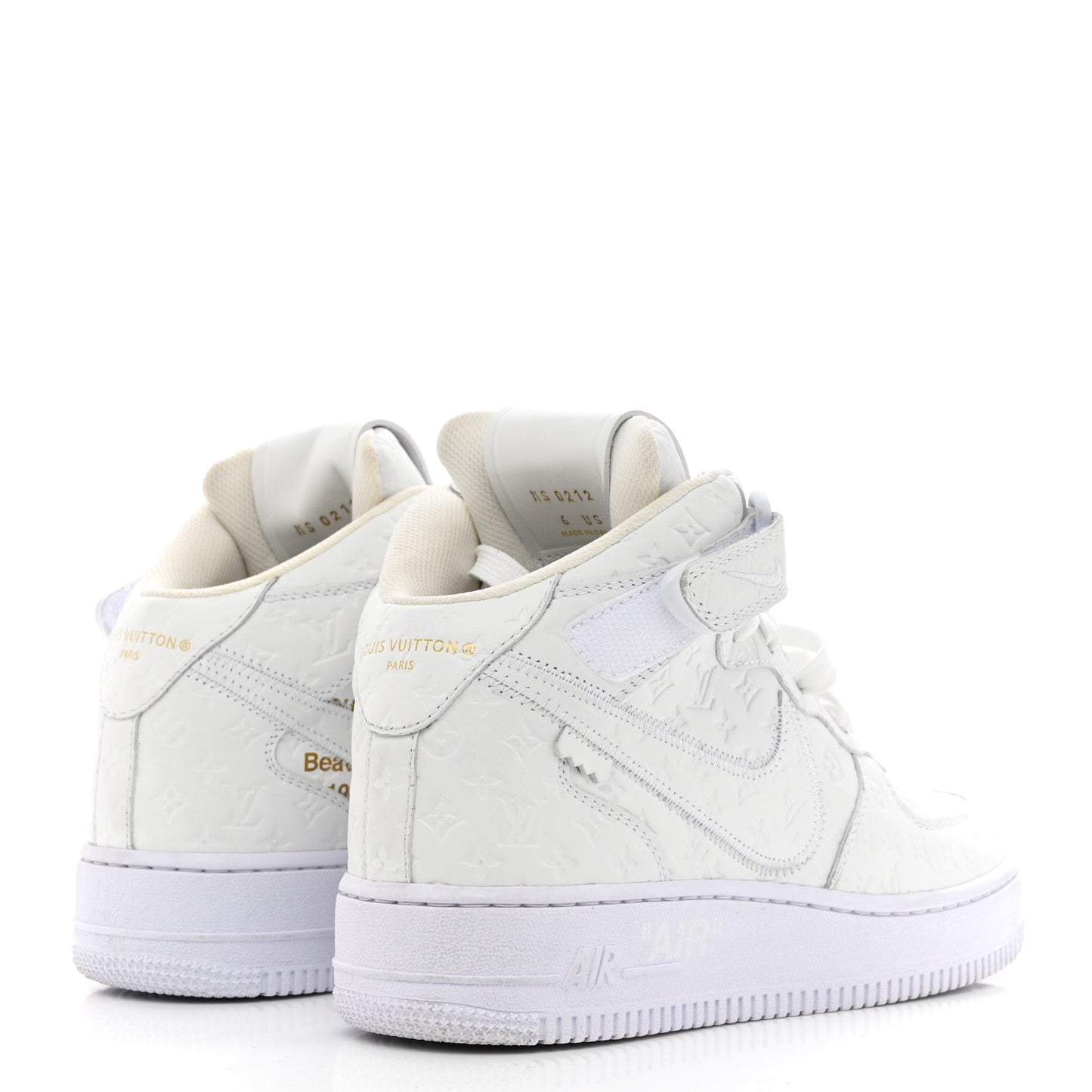 X NIKE AIR FORCE 1 Calfskin Monogram Mens Mid Sneakers 6 White