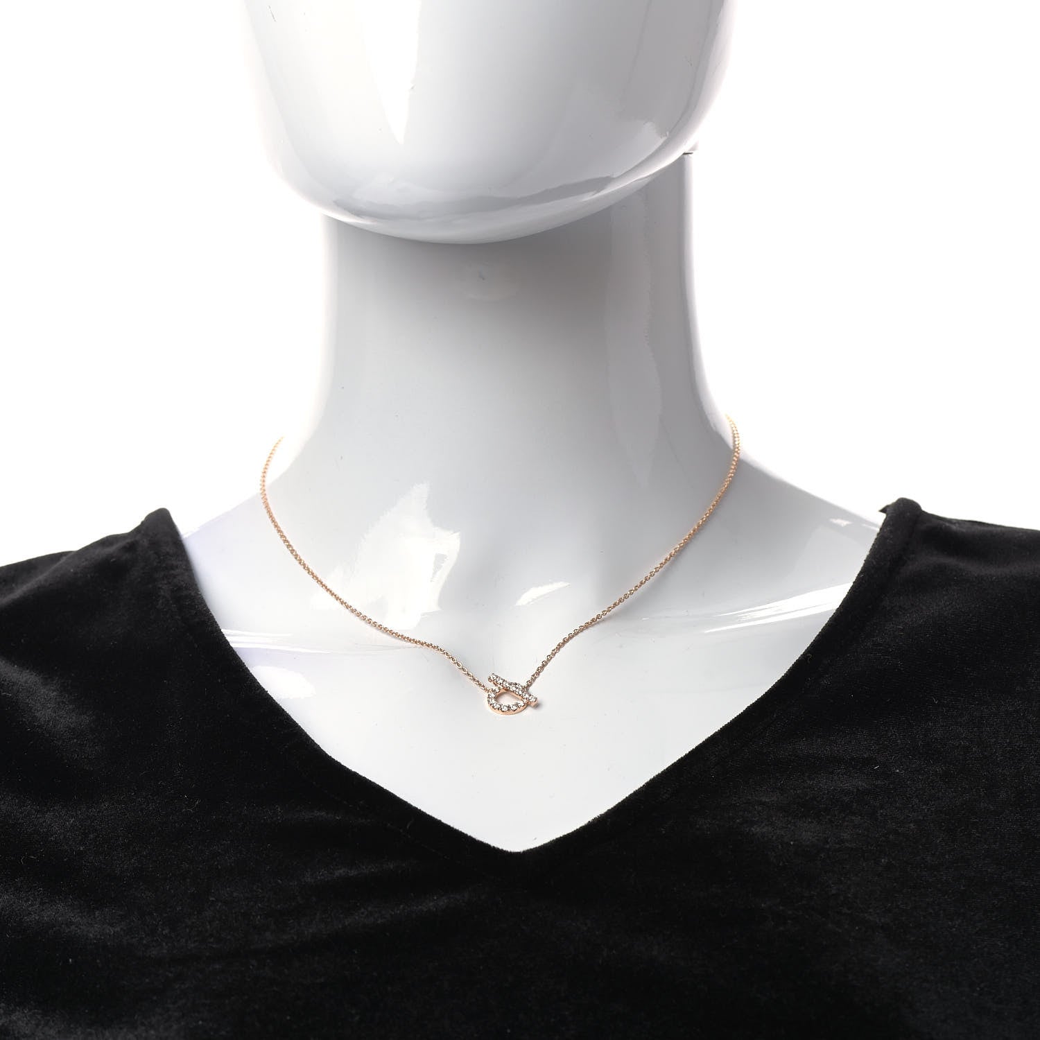Hermes 18K Rose Gold Diamond Finesse Pendant Necklace 2 of 5