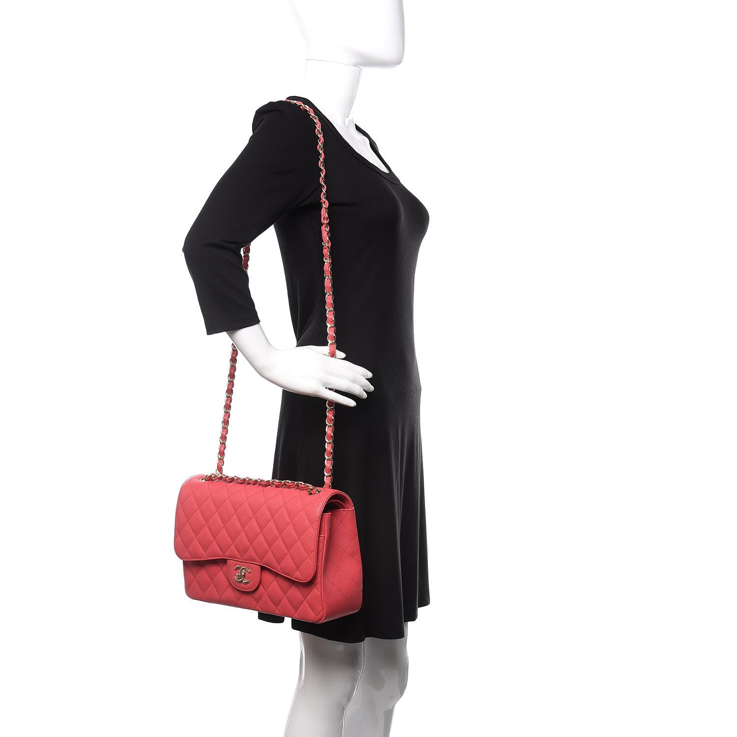 Chanel Caviar Quilted Jumbo Double Flap Dark Pink 2 of 11