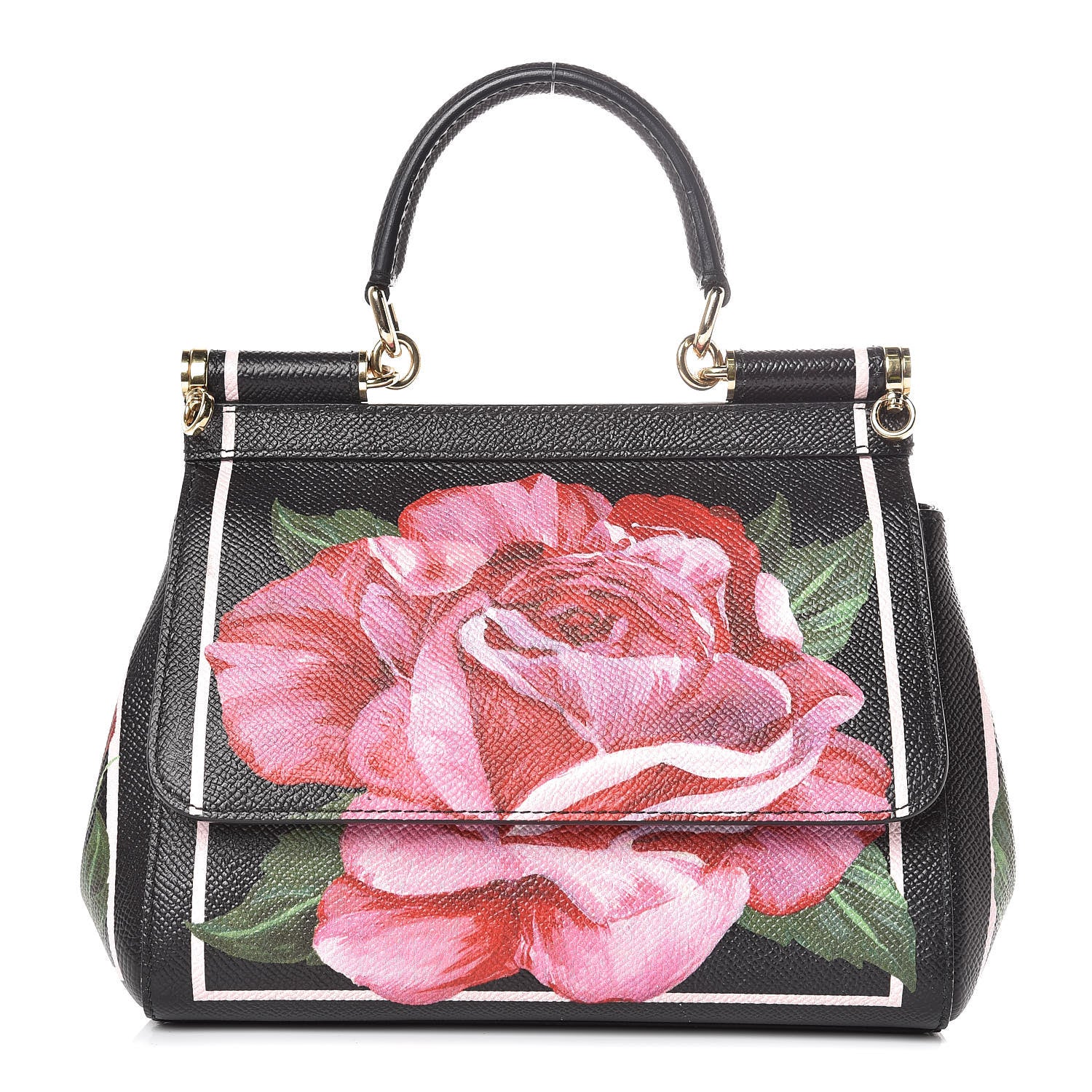Dolce & Gabbana Dauphine Rose Print Small Miss Sicily Satchel Black 1 of 11