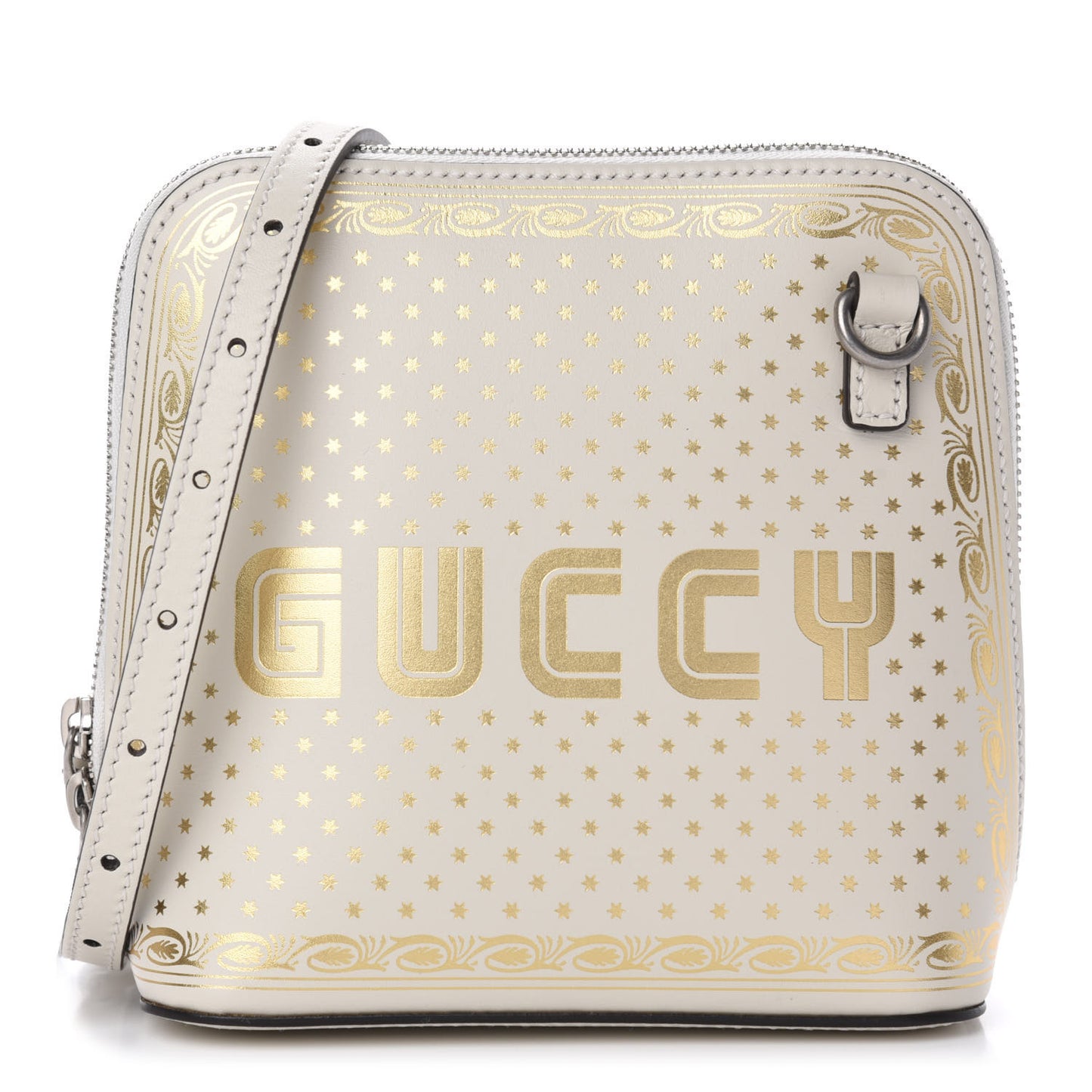X SEGA Calfskin GUCCY Stars Mini Dome Shoulder Bag Mystic White Gold