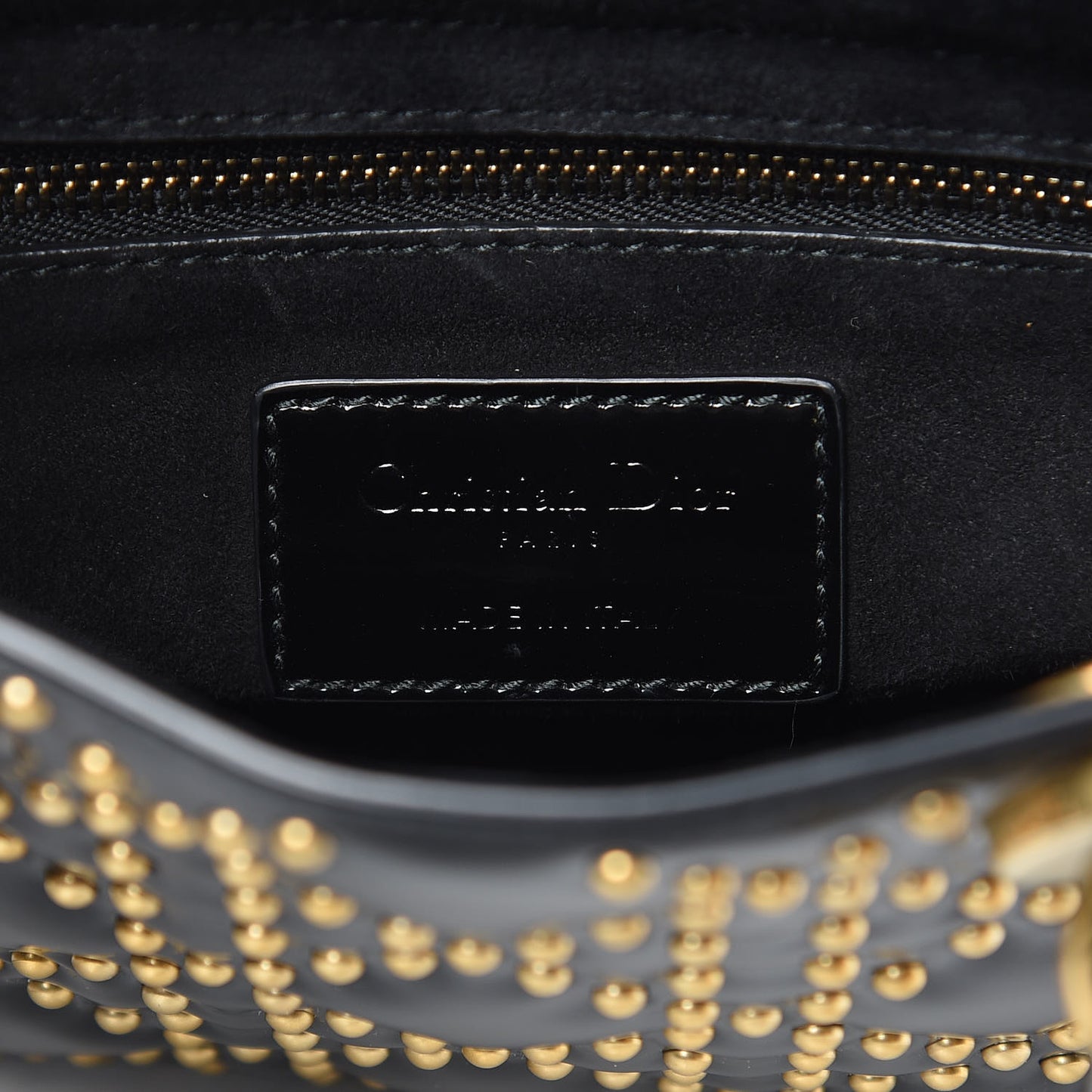 Patent Studded Mini Supple Lady Dior Black