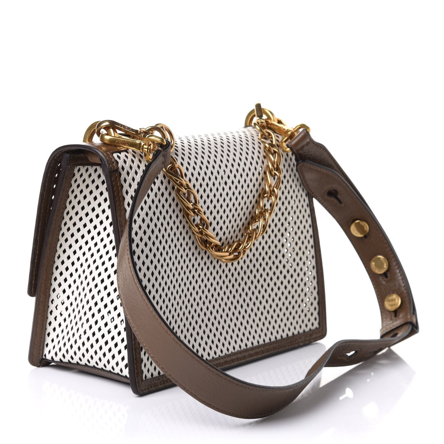 Vitello Liberty Glossy Lambskin F is Fendi Perforated Kan U Shoulder Bag White Ice Rust Maya