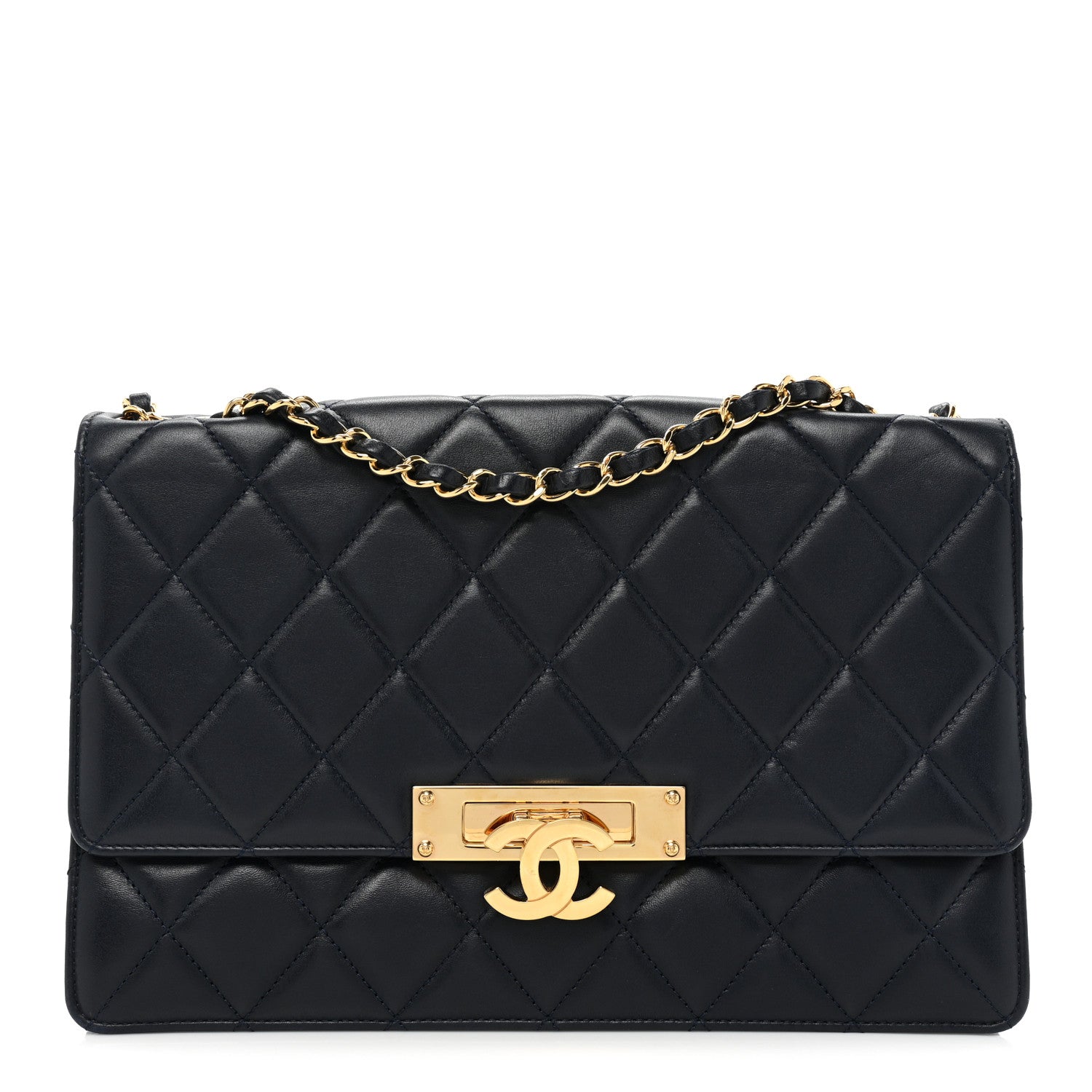 Chanel Lambskin Quilted Large Golden Class Flap Navy 1 of 15