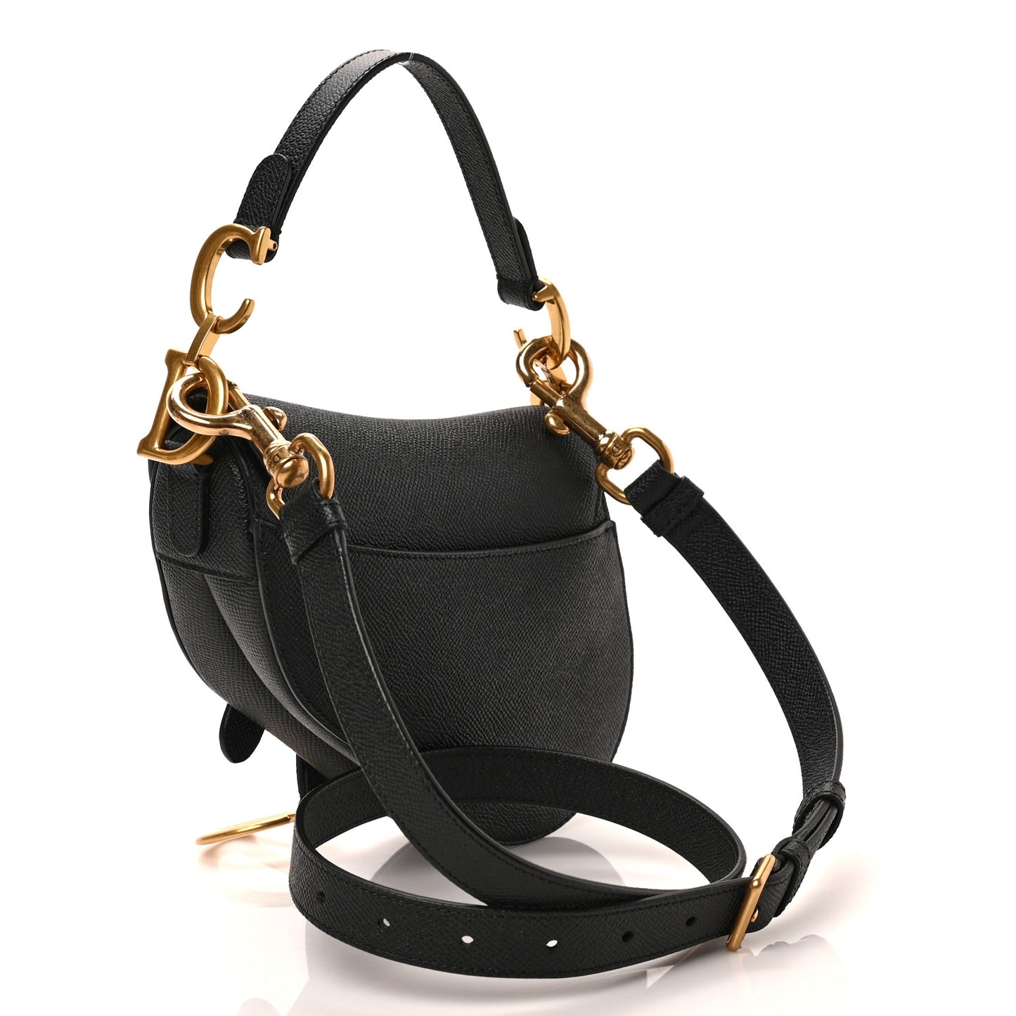 Grained Calfskin Mini Saddle Bag With Strap Black