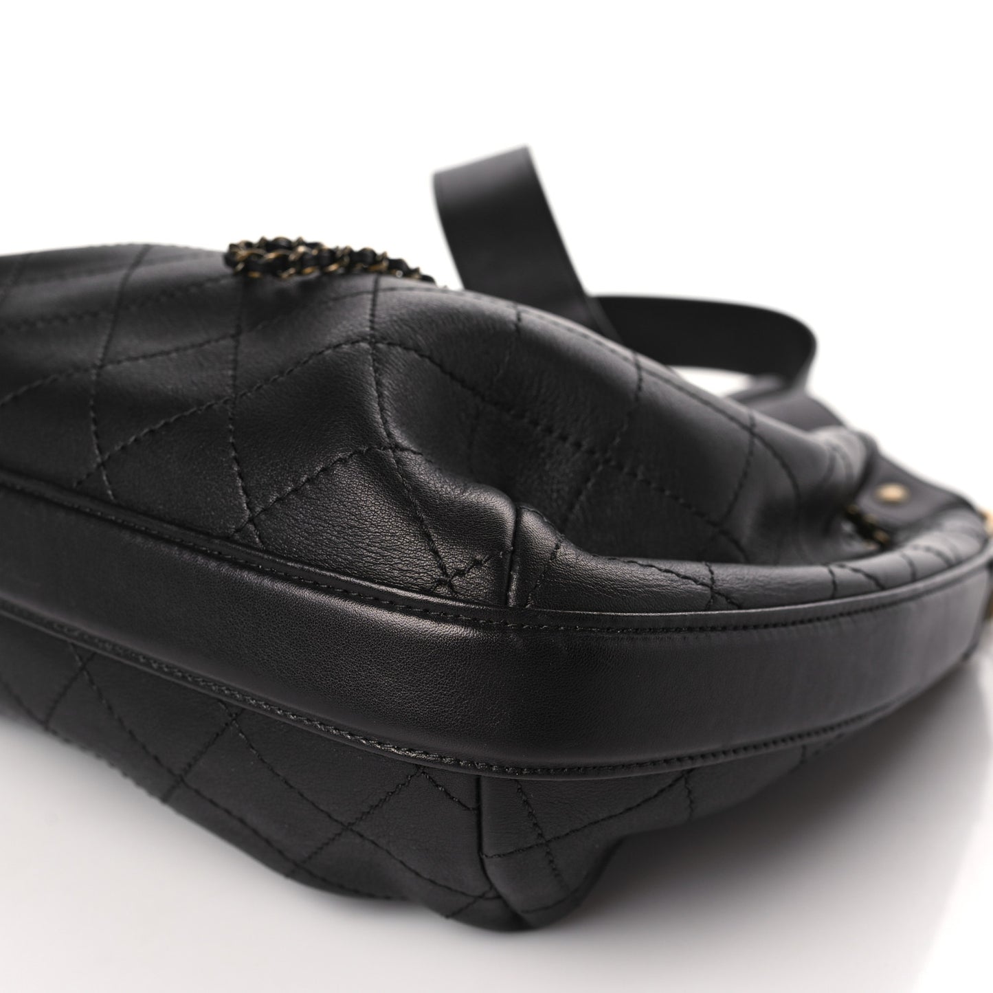 Calfskin Stitched Small Paris Rome Drawstring CC Bag Black