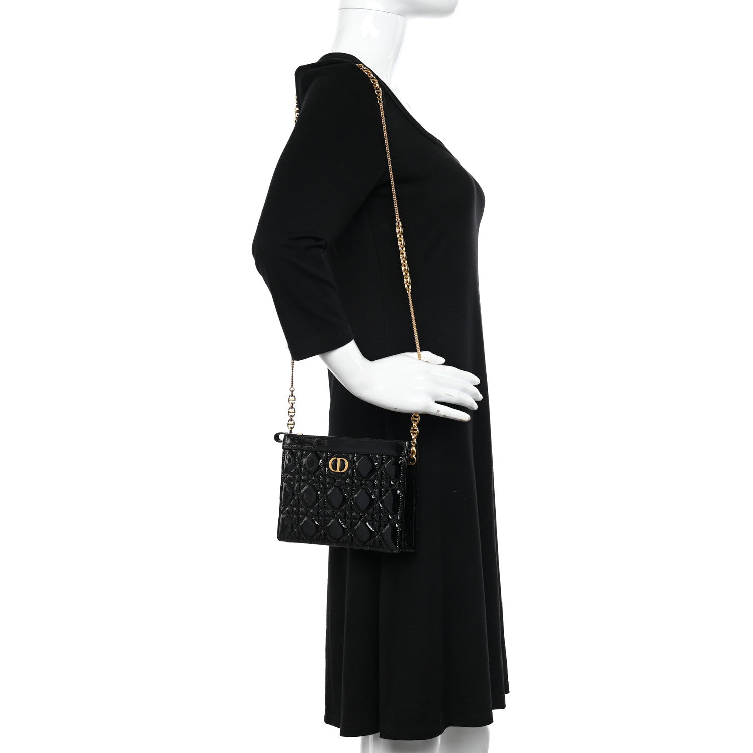 Christian Dior Patent Cannage Caro Zipped Pouch With Chain Black 2 of 10