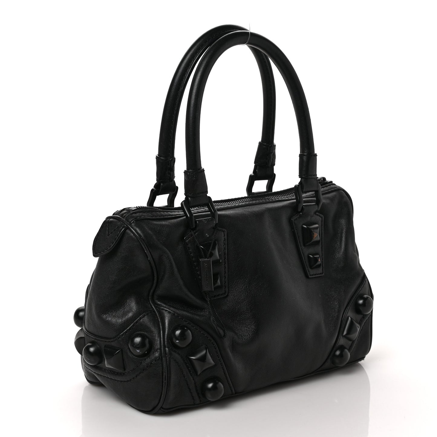Calfskin Mega Stud Chester Bowling Bag Black