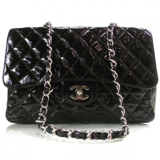 Chanel Distressed Patent Jumbo Flap Black 1 of 12