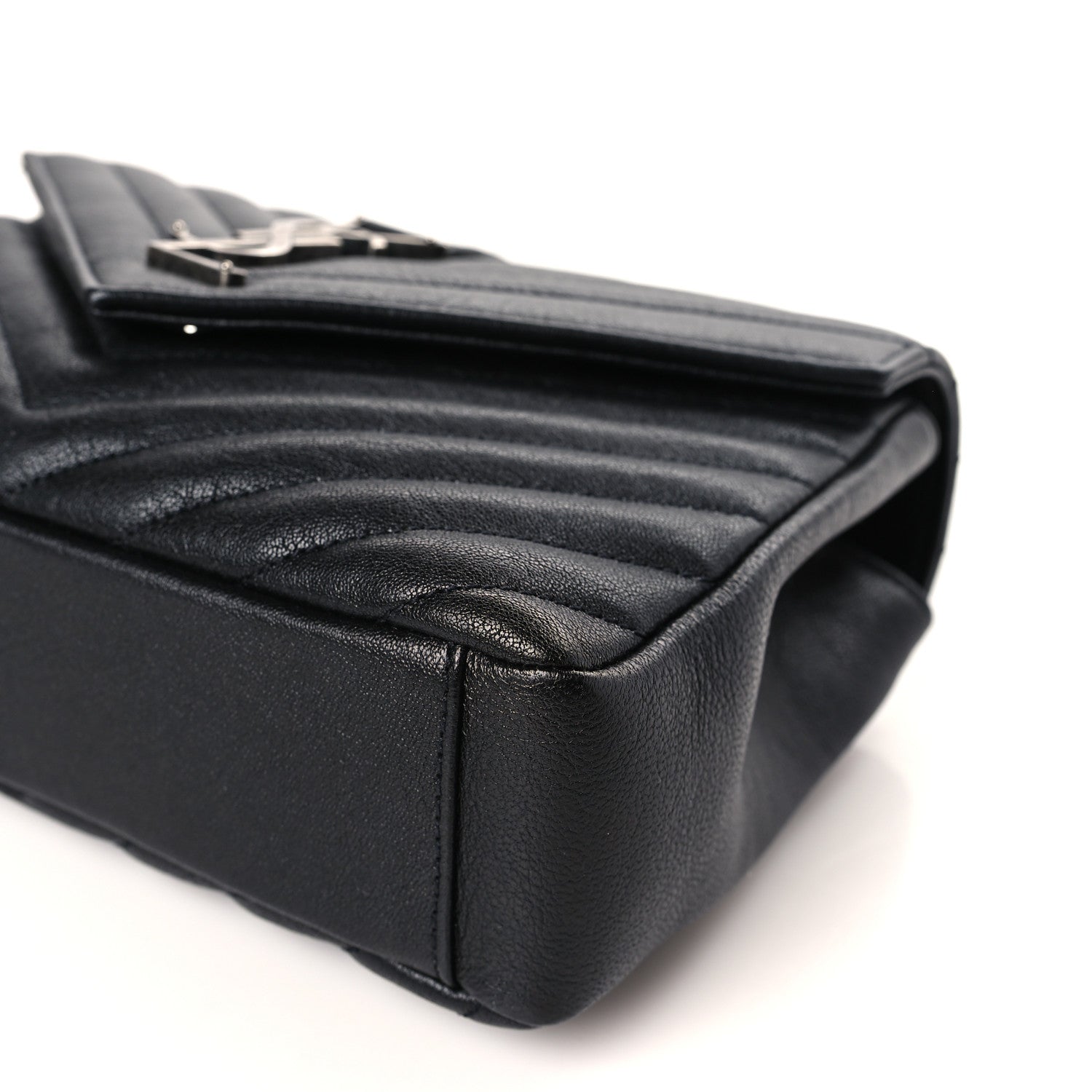 Saint Laurent Sheepskin Matelasse Chevron Monogram Medium College Bag Black 9 of 9
