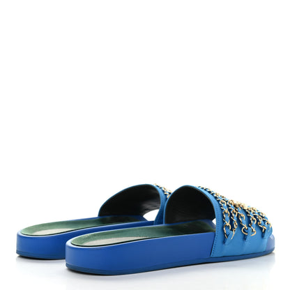 Chanel Canvas Chain Flat Sandals 40 Bright Blue 4 of 16