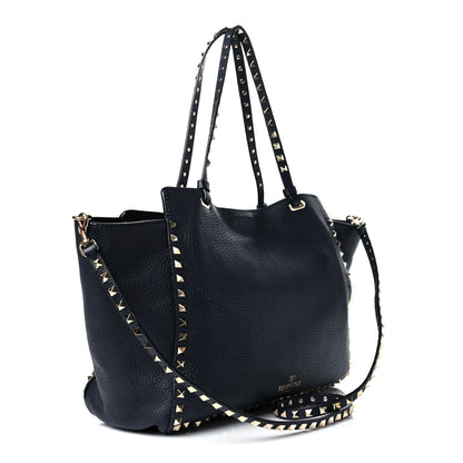 Valentino Garavani Pebbled Calfskin Medium Rockstud Tote Marine 2 of 8