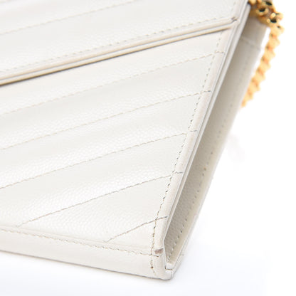 Saint Laurent Grain De Poudre Matelasse Chevron Monogram Chain Wallet Porcellana 9 of 13