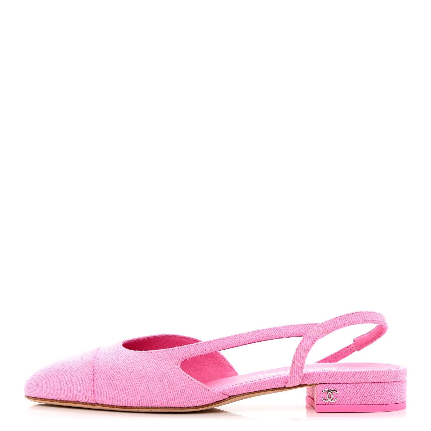 Chanel Denim Cap Toe CC Slingback Flat 37.5 Neon Pink 1 of 9