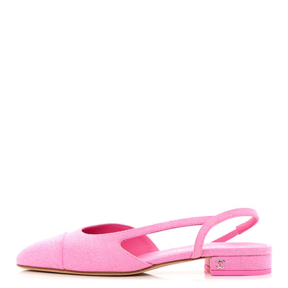 Chanel Denim Cap Toe CC Slingback Flat 37.5 Neon Pink 1 of 9