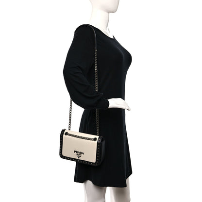 Prada Vitello Studded Crossbody White Black 2 of 8