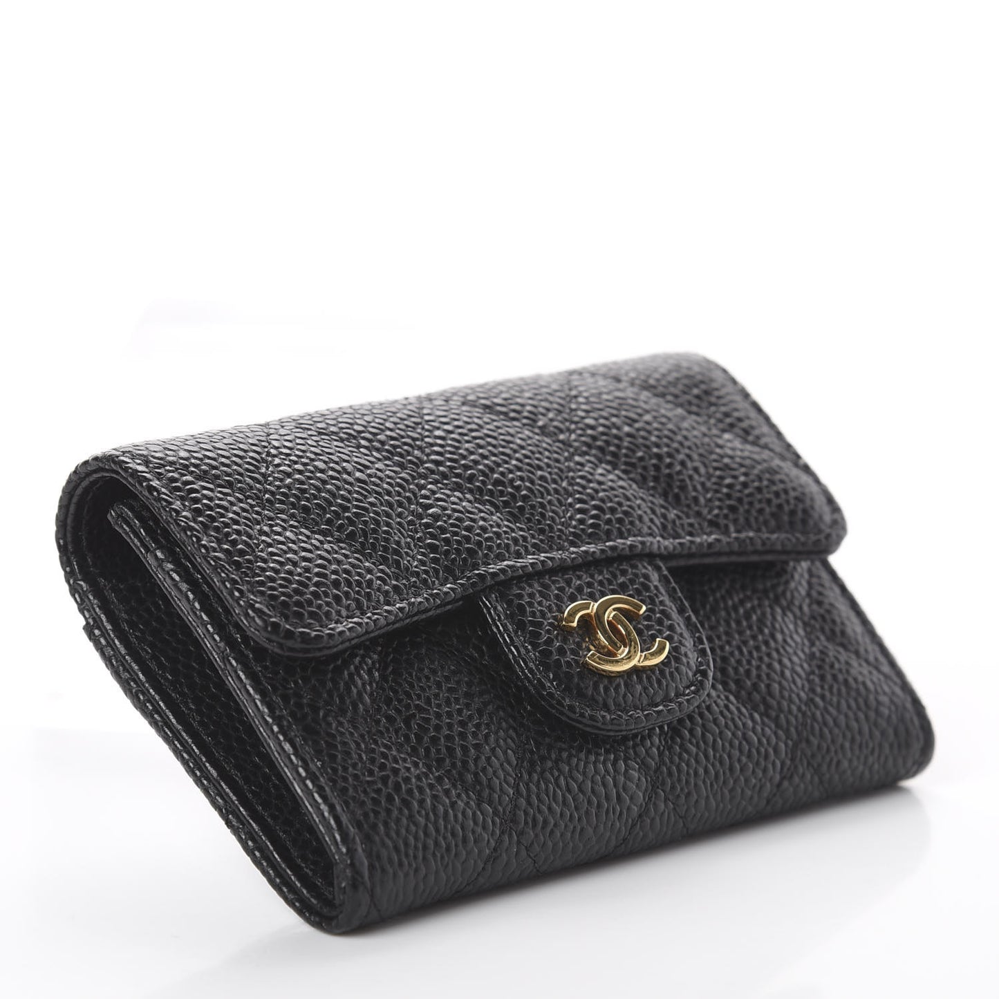 Caviar Quilted Flap Card Holder Wallet Black