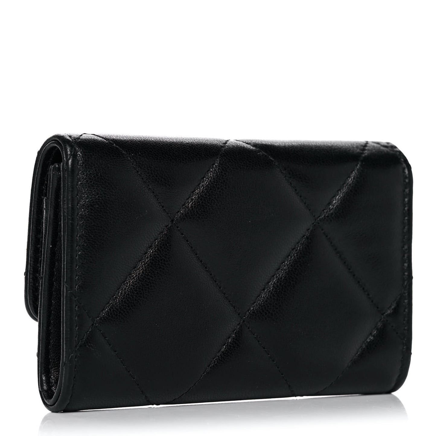 Lambskin Quilted Chanel 19 Flap Card Holder Black