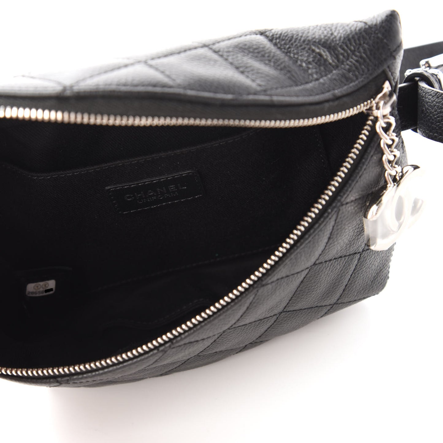 Grained Calfskin Quilted Waist Belt Bag Black