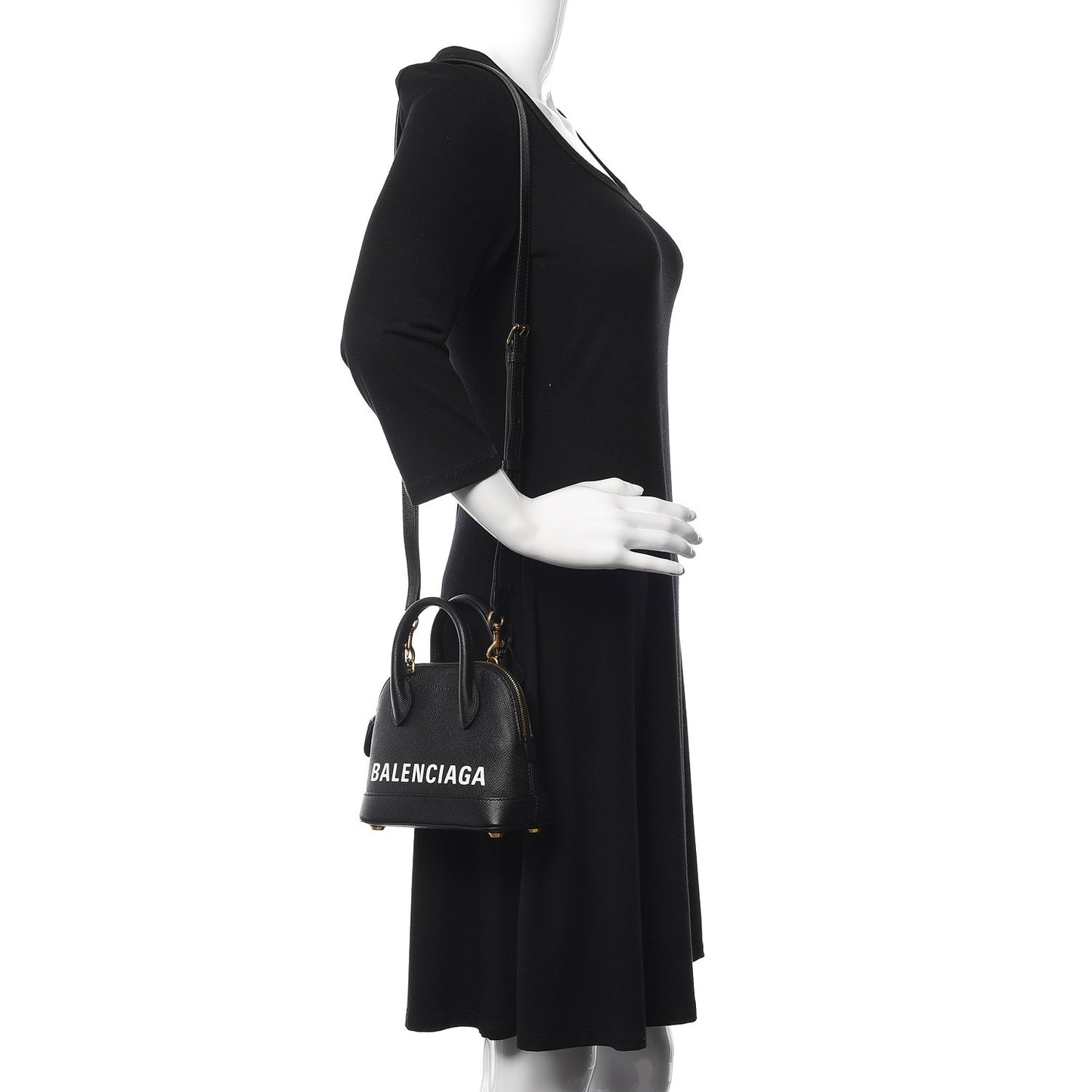 Signature Grained Calfskin XXS Ville Top Handle Bag Black White