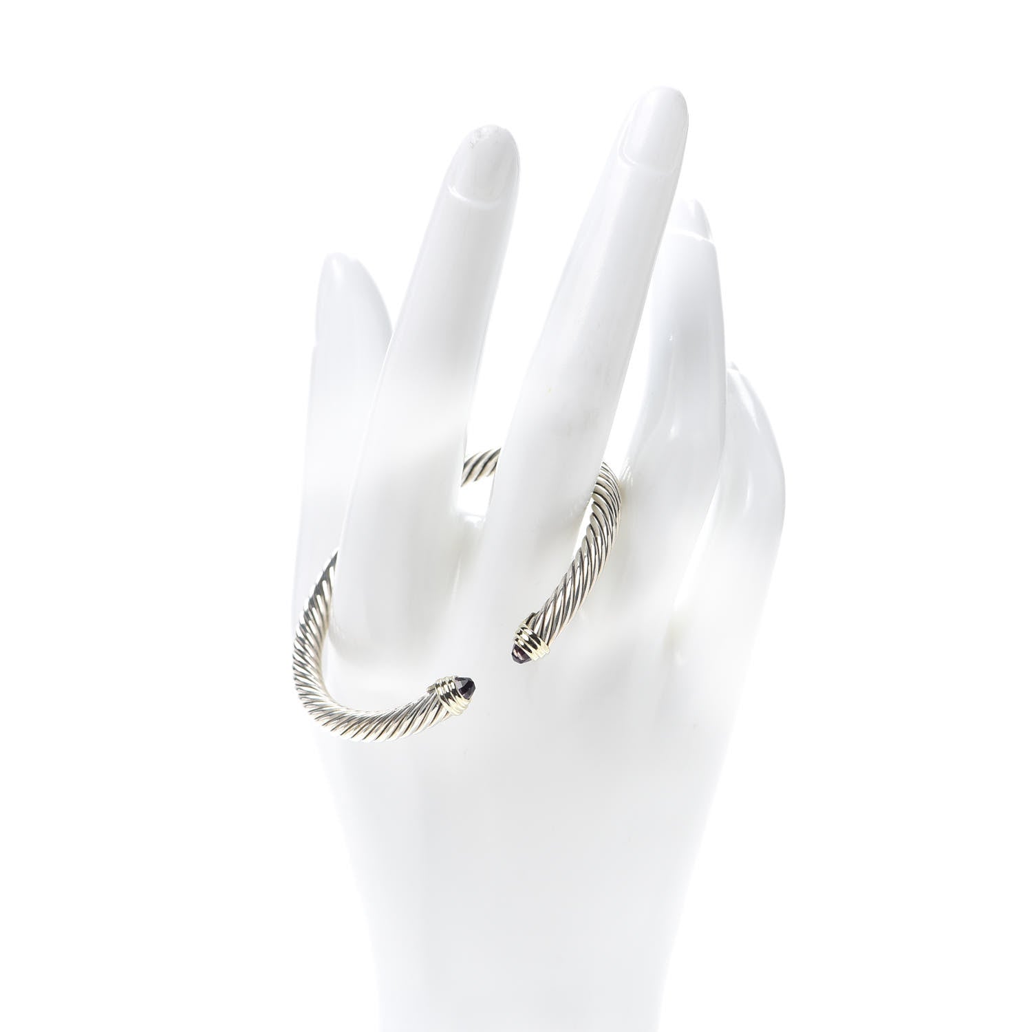 David Yurman Sterling Silver 14K Yellow Gold Amethyst 5mm Cable Classics Petite Color Bracelet 2 of 5