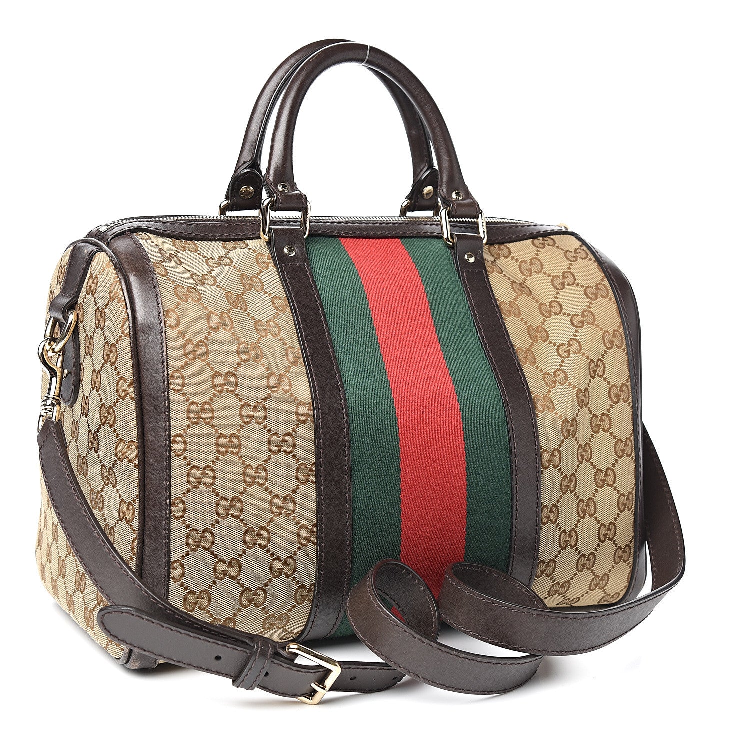 Gucci Monogram Vintage Web Medium Boston Dark Brown 2 of 10