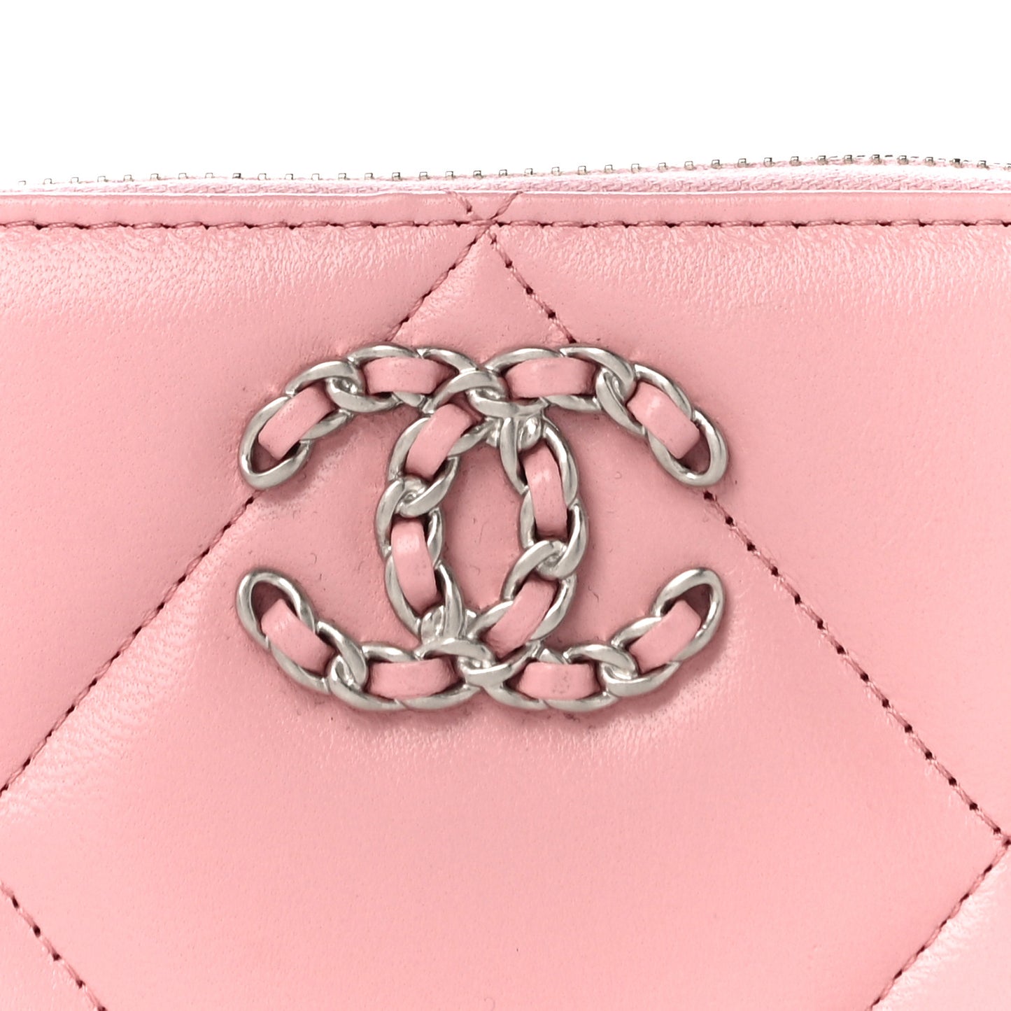 Lambskin Quilted Chanel 19 Zip Around Coin Purse Wallet Light Pink