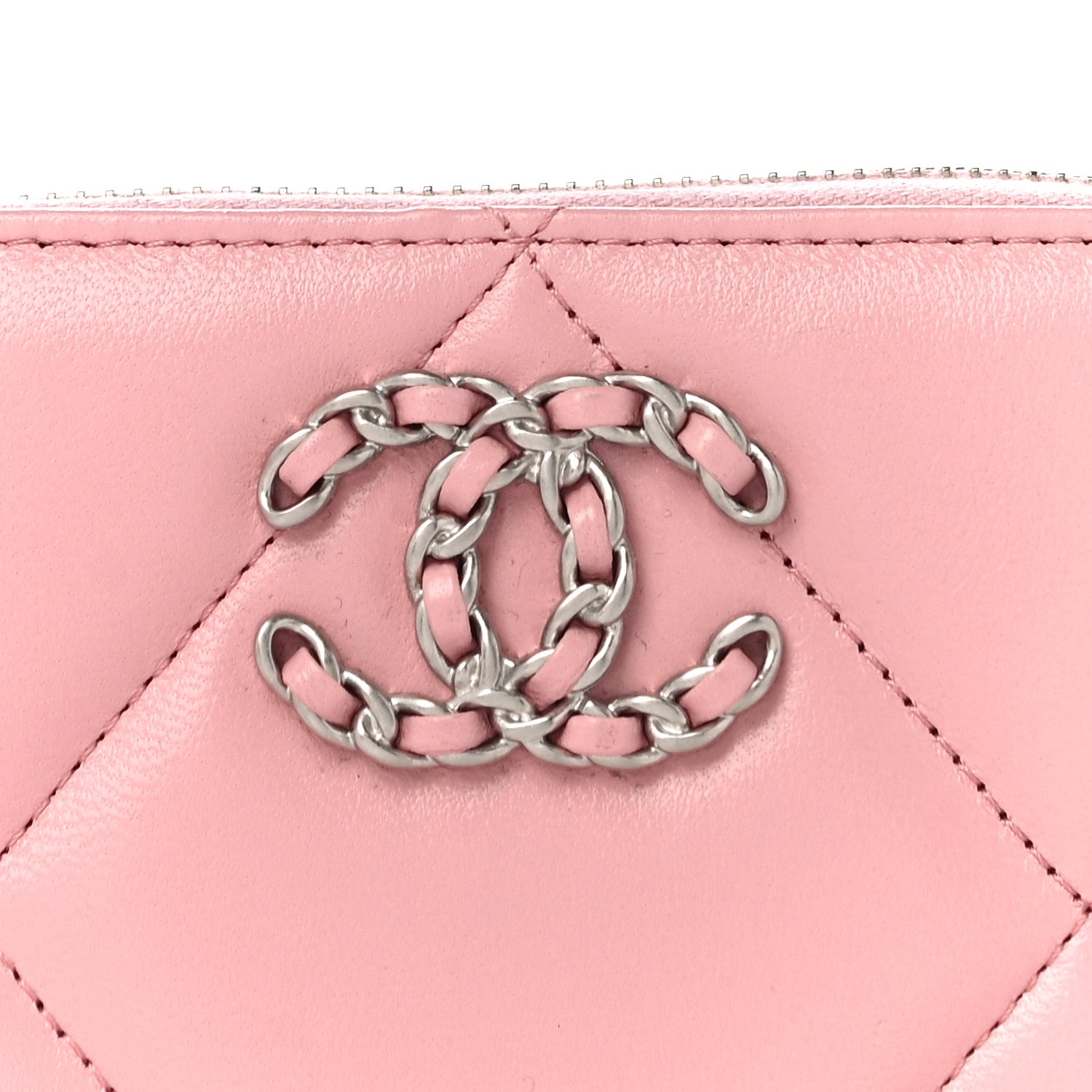 Chanel Lambskin Quilted Chanel 19 Zip Around Coin Purse Wallet Light Pink 8 of 11