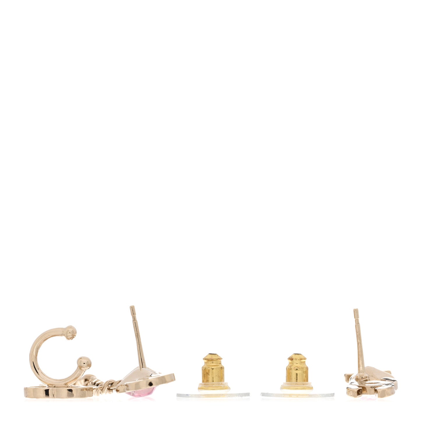 Metal Strass I Love Coco Heart Chain Climber Earrings Gold Pink