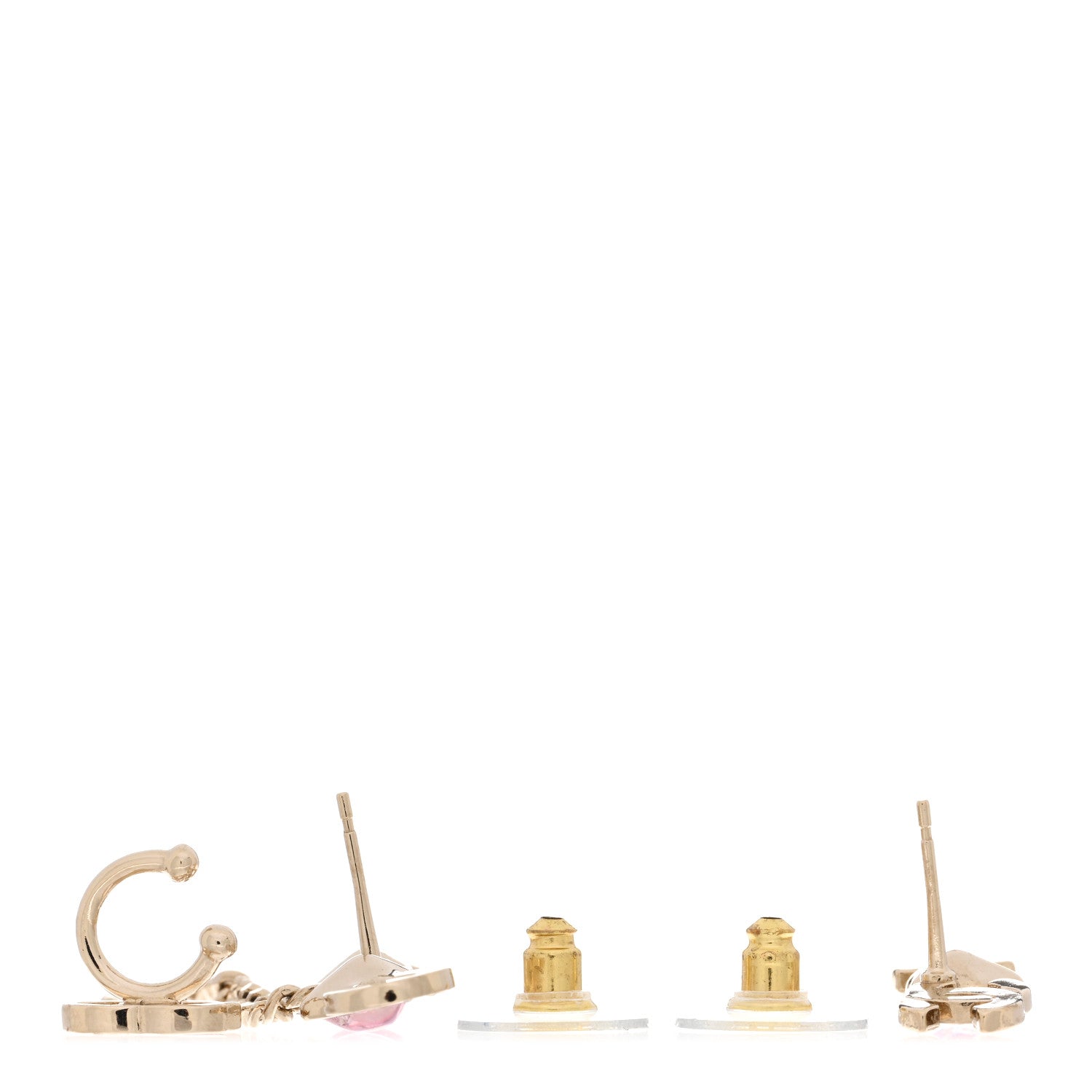 Chanel Metal Strass I Love Coco Heart Chain Climber Earrings Gold Pink 3 of 4