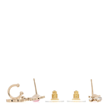 Chanel Metal Strass I Love Coco Heart Chain Climber Earrings Gold Pink 3 of 4
