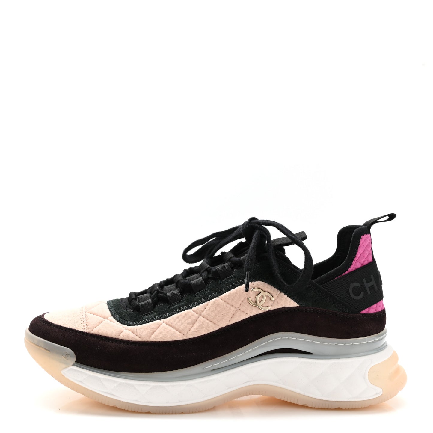 Suede Calfskin Mixed Fibers CC Sneakers 39 Light Pink Dark Green Pink